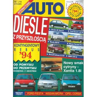Auto International nr 1/1994 – Era nowoczesnych diesli, premiera Citroëna Xantia i wielki test miejskich hitów: Fiesta, Micra oraz Corsa