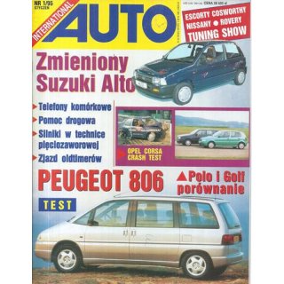 Auto International nr 1/1995 – Test Peugeota 806, porównanie VW Polo z Golfem, dwie twarze Escorta Cosworth, sekrety silników 5-zaworowych oraz debiut telefonii komórkowej