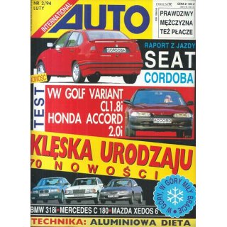 Auto International nr 2/1994 – Raport z jazdy nowym Seatem Cordoba, narodziny Golfa Varianta i wielkie porównanie Poloneza ze Skodą Favorit