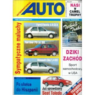 Auto International nr 3/1991 – Test Clio, Fiesta i Uno, debiut Seata Toledo oraz polska oferta Poloneza Caro Auto International nr 3/1991 – Test Clio, Fiesta i Uno, debiut Seata Toledo oraz polska oferta Poloneza Caro