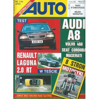 Auto International nr 7/1994 – Kosmiczna technologia Audi A8, pełny test Renault Laguna, wielkie zmiany w redakcji i 8 stron o motocyklach